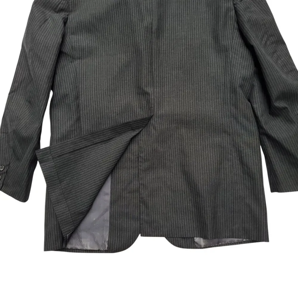 VTG Brooks Brothers 2pc Suit Wool Poly Gray Pinstripe Jacket 41ML Pants 37x27
